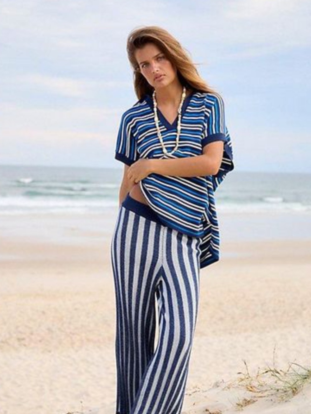 Free People Free-est Miller Sweater Knit Top Blue Striped Coastal Cowgirl